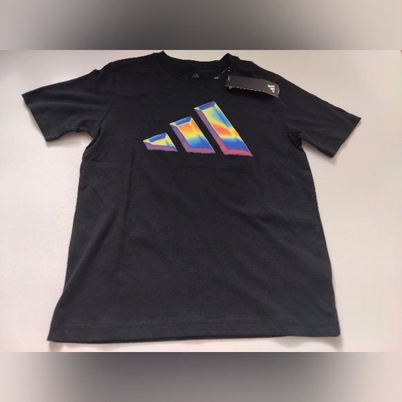 adidas Other - adidas Boys Black Tee with Rainbow Iridescent Logo New